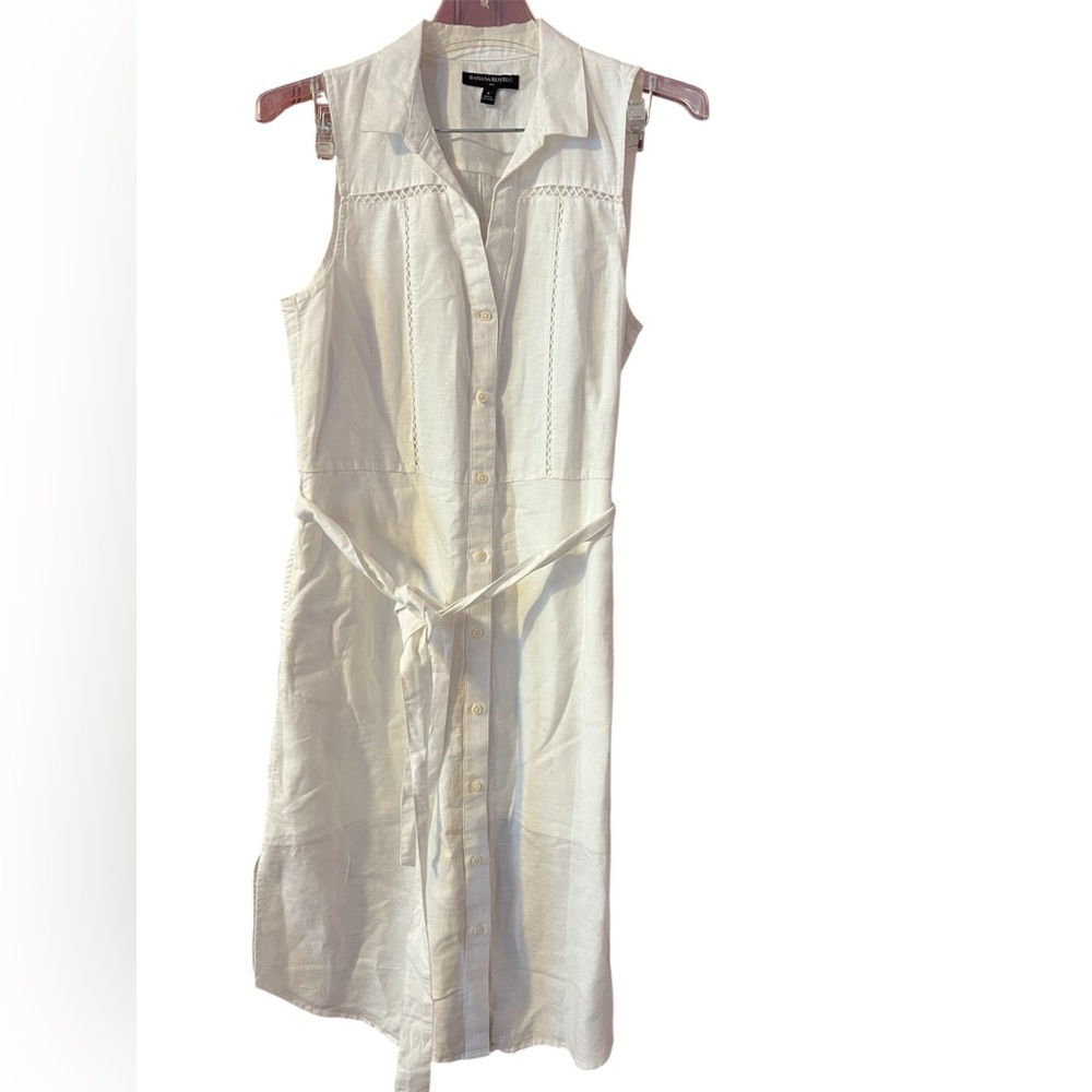 Banana Republic Factory White Linen Blend Sleeveless Midi Shirt Dress 6
